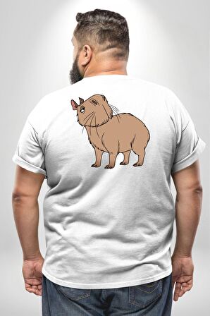 Chispi Büyük Beden Beyaz Tişört Kadın Erkek Ünisex Sırt Baskılı