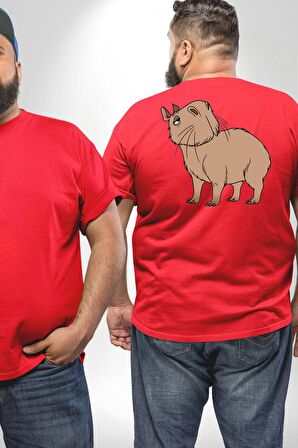 Chispi Büyük Beden Kırmızı Tişört Kadın Erkek Ünisex Sırt Baskılı