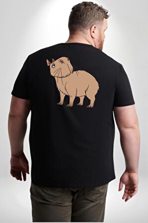 Chispi Büyük Beden Siyah Tişört Kadın Erkek Ünisex Sırt Baskılı