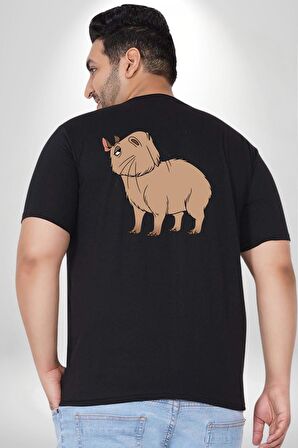 Chispi Büyük Beden Siyah Tişört Kadın Erkek Ünisex Sırt Baskılı