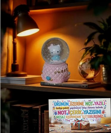 Hello Kity pilli Işıklı Müzikli Sulu polyester 12 cm *8,5 cm Kar Küresi (dilediğiniz notu hediye paketi üzerine yazılı şeklinde gönderim yapılmaktadır)