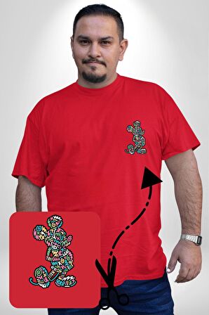 Mickey Yeni Nesil Tasarım Kırmızı Büyük Beden Kadın Basic Minimal Baskılı Tişört