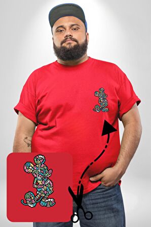 Mickey Yeni Nesil Tasarım Kırmızı Büyük Beden Kadın Basic Minimal Baskılı Tişört