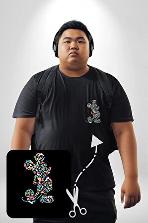 Mickey Yeni Nesil Tasarım Siyah Büyük Beden Kadın Basic Minimal Baskılı Tişört