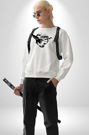 Yoda Star Wars Kadın Erkek Beyaz Sweatshirt 