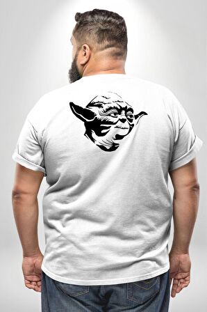 Yoda Star Wars Büyük Beden Beyaz Tişört Kadın Erkek Ünisex Sırt Baskılı