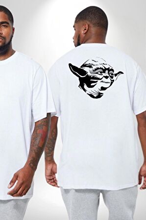 Yoda Star Wars Büyük Beden Beyaz Tişört Kadın Erkek Ünisex Sırt Baskılı