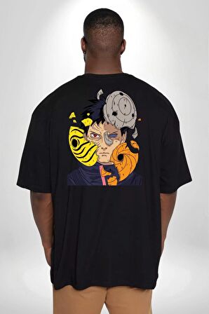 Obito Uchiha Anime Büyük Beden Siyah Tişört Kadın Erkek Ünisex Sırt Baskılı