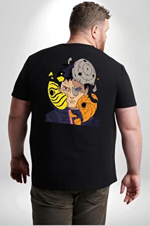 Obito Uchiha Anime Büyük Beden Siyah Tişört Kadın Erkek Ünisex Sırt Baskılı