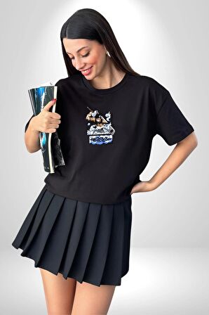 Zabuza Momochi Naruto Anime Siyah Oversize Kadın Erkek Ön Orta Minimal Baskılı Tişört