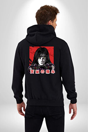 Orochimaru Anime Kadın Erkek Siyah Kapüşonlu Fermuarlı Baskılı Hırka Sweatshirt