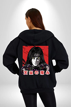 Orochimaru Anime Kadın Erkek Siyah Kapüşonlu Fermuarlı Baskılı Hırka Sweatshirt