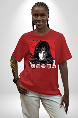 Orochimaru Anime Pamuklu Bisiklet Yaka Kadın Erkek Oversize Boyfriend Dijital Baskılı Kırmızı T-shirt