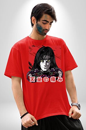Orochimaru Anime Pamuklu Bisiklet Yaka Kadın Erkek Oversize Boyfriend Dijital Baskılı Kırmızı T-shirt