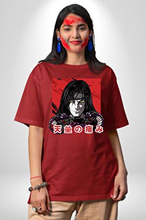 Orochimaru Anime Pamuklu Bisiklet Yaka Kadın Erkek Oversize Boyfriend Dijital Baskılı Kırmızı T-shirt