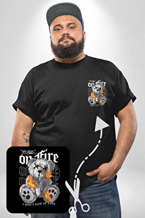 Ateşli Teddy Siyah Büyük Beden Kadın Basic Minimal Baskılı Tişört