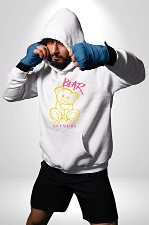 Daha Fazla Dayanamıyorum Teddy Kadın Erkek  Beyaz Kapüşonlu Sweatshirt Hoodie