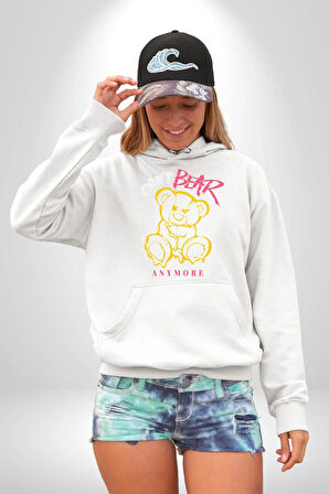 Daha Fazla Dayanamıyorum Teddy Kadın Erkek  Beyaz Kapüşonlu Sweatshirt Hoodie