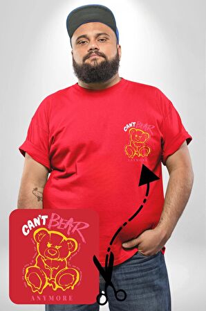 Daha Fazla Dayanamıyorum Teddy Kırmızı Büyük Beden Kadın Basic Minimal Baskılı Tişört