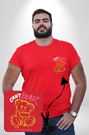 Daha Fazla Dayanamıyorum Teddy Kırmızı Büyük Beden Kadın Basic Minimal Baskılı Tişört