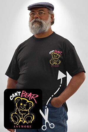 Daha Fazla Dayanamıyorum Teddy Siyah Büyük Beden Kadın Basic Minimal Baskılı Tişört