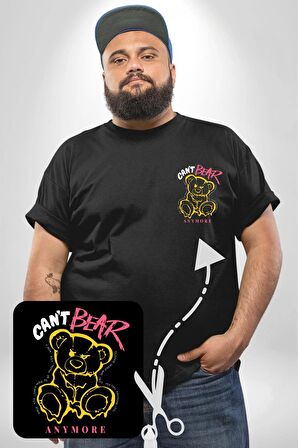Daha Fazla Dayanamıyorum Teddy Siyah Büyük Beden Kadın Basic Minimal Baskılı Tişört