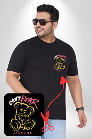 Daha Fazla Dayanamıyorum Teddy Siyah Büyük Beden Kadın Basic Minimal Baskılı Tişört
