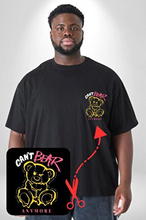 Daha Fazla Dayanamıyorum Teddy Siyah Büyük Beden Kadın Basic Minimal Baskılı Tişört