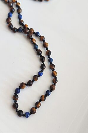 4 mm Kaplangözü 3 mm Lapis Lazuli Doğal Taş Erkek Kolye