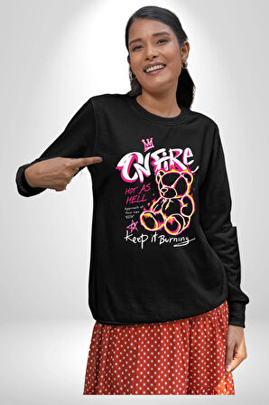 Yanmaya Devam Edecek Kadar Sıcak Kadın Erkek Siyah Sweatshirt 