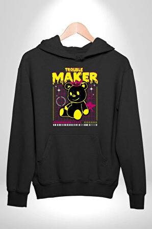 Baş Belası Teddy Kadın Erkek  Siyah Kapüşonlu Sweatshirt Hoodie
