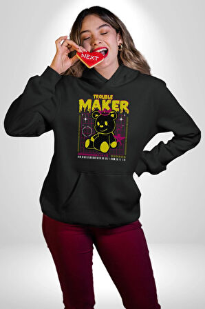 Baş Belası Teddy Kadın Erkek  Siyah Kapüşonlu Sweatshirt Hoodie