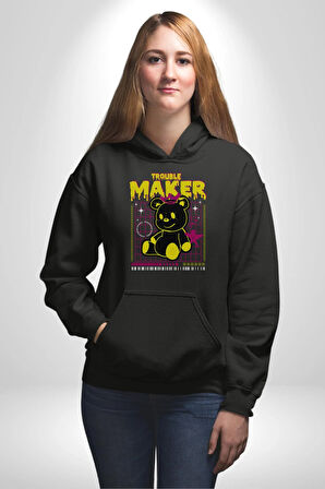 Baş Belası Teddy Kadın Erkek  Siyah Kapüşonlu Sweatshirt Hoodie