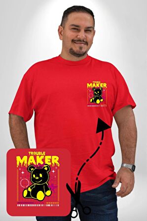 Baş Belası Teddy Kırmızı Büyük Beden Kadın Basic Minimal Baskılı Tişört