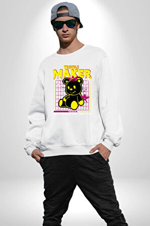 Baş Belası Teddy Kadın Erkek Beyaz Sweatshirt 