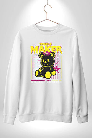 Baş Belası Teddy Kadın Erkek Beyaz Sweatshirt 