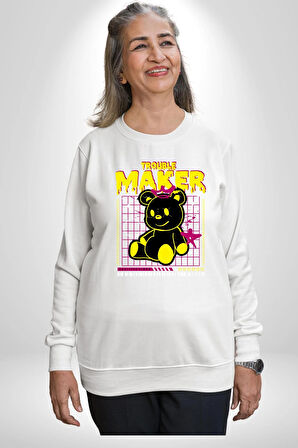Baş Belası Teddy Kadın Erkek Beyaz Sweatshirt 