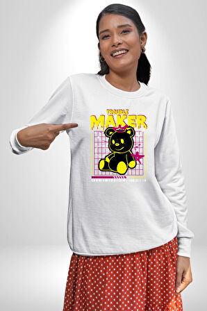 Baş Belası Teddy Kadın Erkek Beyaz Sweatshirt 