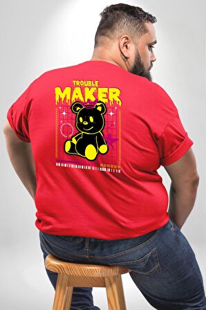 Baş Belası Teddy Büyük Beden Kırmızı Tişört Kadın Erkek Ünisex Sırt Baskılı