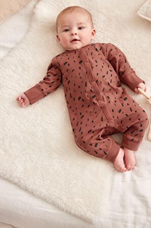 % 100 Pamuklu Navy Blue Rust Brown 3’lü Tulum Set