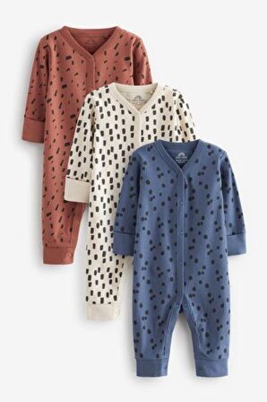 % 100 Pamuklu Navy Blue Rust Brown 3’lü Tulum Set