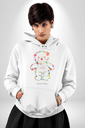 Sadece Yaşamak Kadın Erkek  Beyaz Kapüşonlu Sweatshirt Hoodie