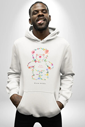 Sadece Yaşamak Kadın Erkek  Beyaz Kapüşonlu Sweatshirt Hoodie