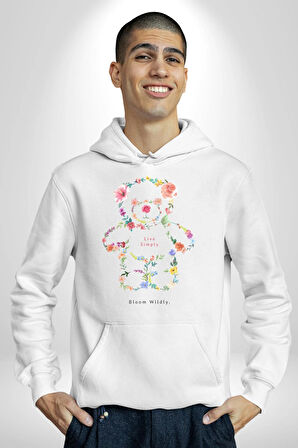Sadece Yaşamak Kadın Erkek  Beyaz Kapüşonlu Sweatshirt Hoodie