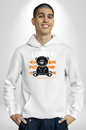 Yalnız Kadın Erkek  Beyaz Kapüşonlu Sweatshirt Hoodie