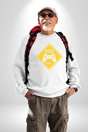 Game Oyun Alanı Kadın Erkek Beyaz Sweatshirt 