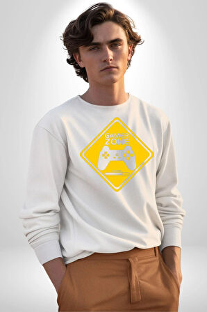 Game Oyun Alanı Kadın Erkek Beyaz Sweatshirt 