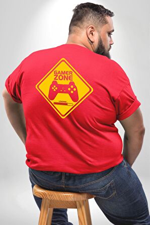 Game Oyun Alanı Büyük Beden Kırmızı Tişört Kadın Erkek Ünisex Sırt Baskılı