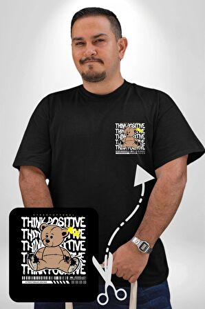 Positive Düşünce  Siyah Büyük Beden Kadın Basic Minimal Baskılı Tişört