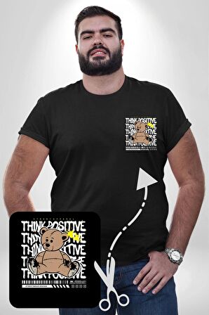 Positive Düşünce  Siyah Büyük Beden Kadın Basic Minimal Baskılı Tişört